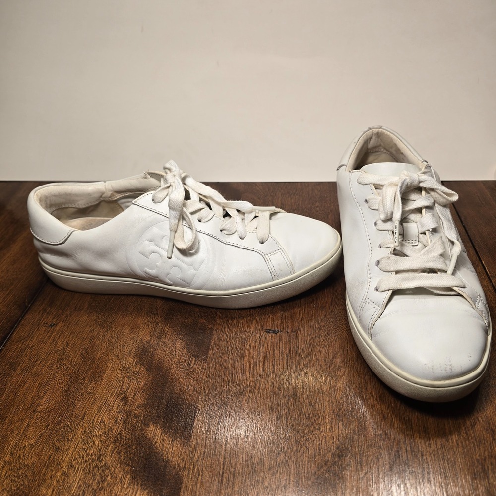 Tory Burch Women's Double T Howell Court Sneakers Size 8.5 M Shoes White Leather - Picture 10 of 16